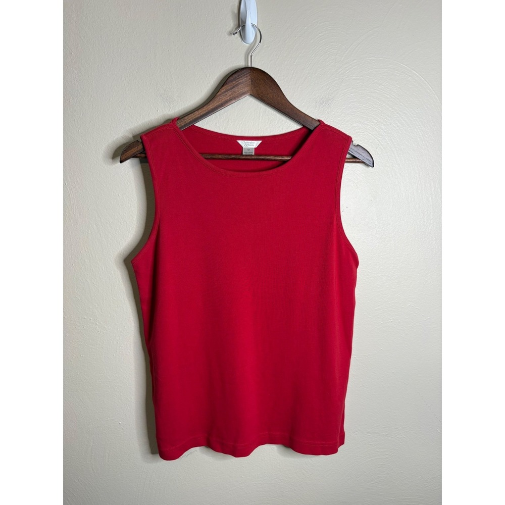 Christopher & Banks Tank Top Womens M Red Cotton Ribbed Sleeveless Minimalist